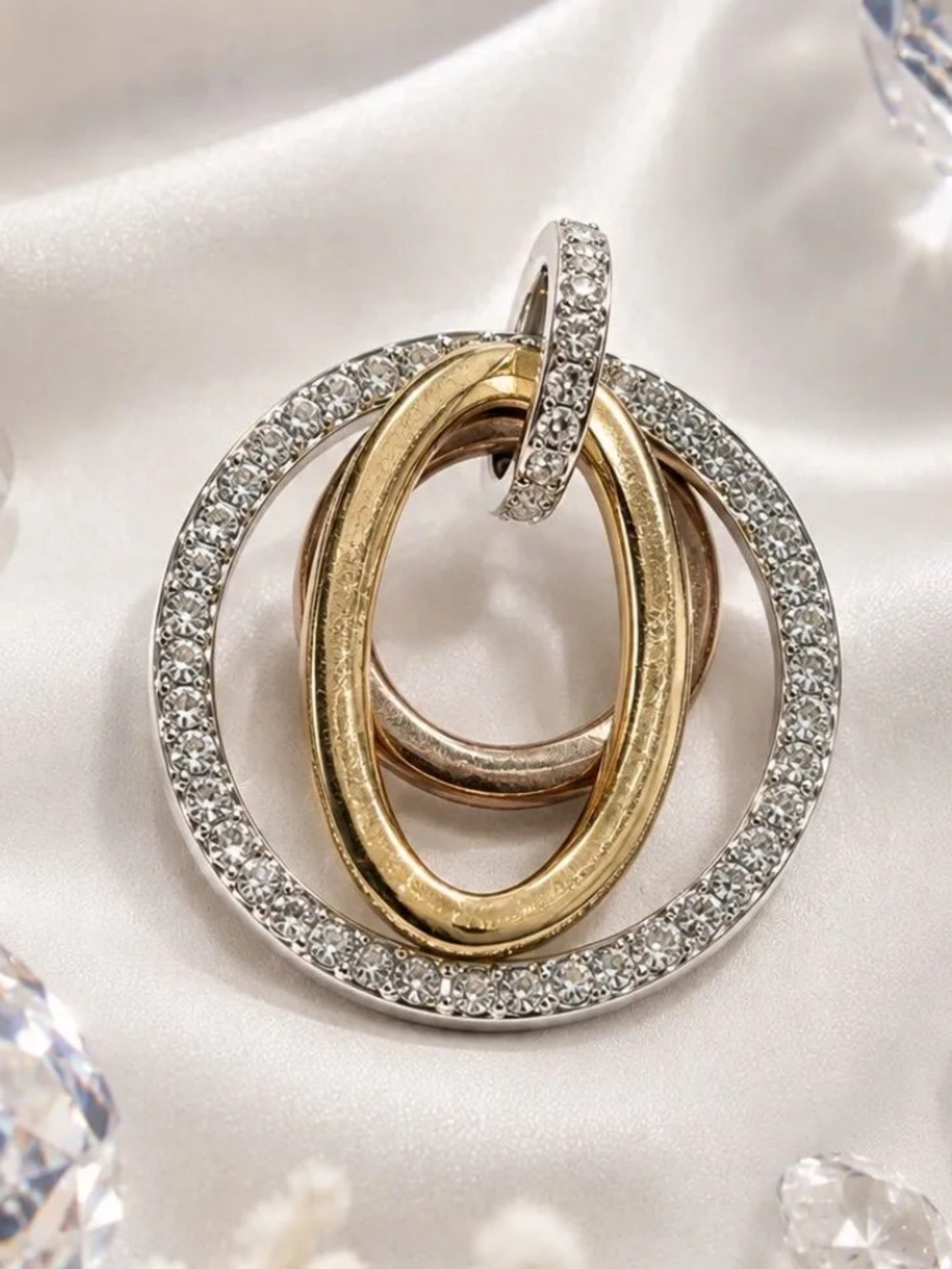 Swarovski Crystal Tri-Tone Interlocking Circle Pendant